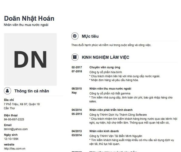 Mẫu CV Nhân viên thu mua nước ngoài