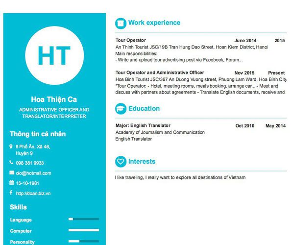 Mẫu CV ADMINISTRATIVE OFFICER AND TRANSLATOR/INTERPRETER