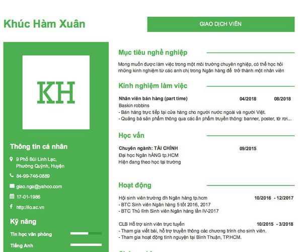 Mẫu CV GIAO DỊCH VIÊN