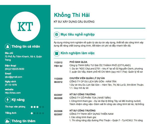 Mẫu CV KỸ SƯ XÂY DỰNG CẦU ĐƯỜNG