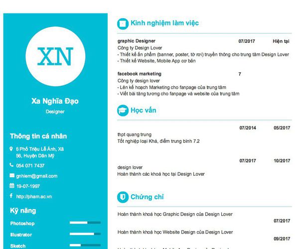 Gợi ý cách viết Mẫu CV tham khảo Designer