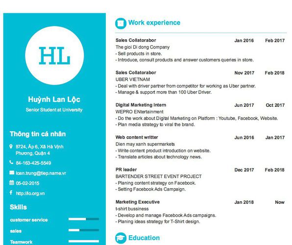 Mẫu CV Senior Student at University