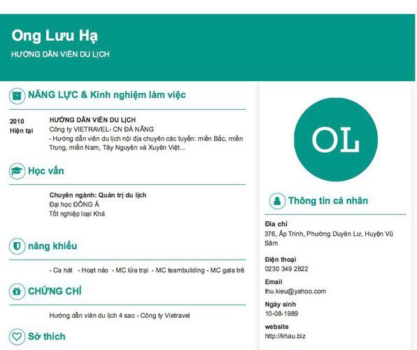 Gợi ý cách viết Mẫu CV tham khảo HƯỚNG DẪN VIÊN DU LỊCH