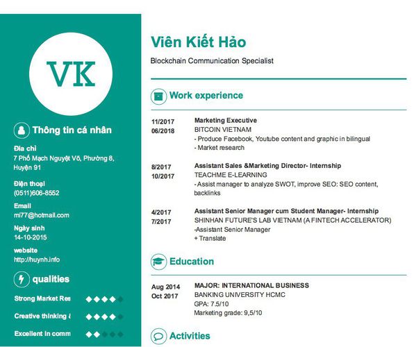 Mẫu CV Blockchain Communication Specialist