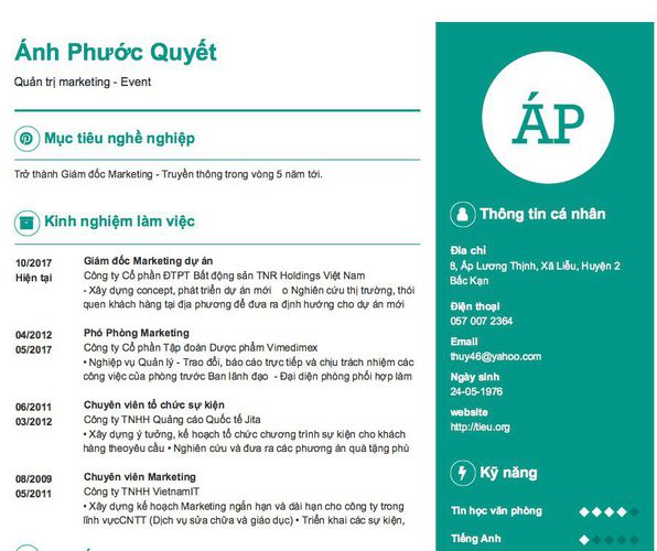 Gợi ý cách viết Mẫu CV tham khảo Quản trị marketing - Event