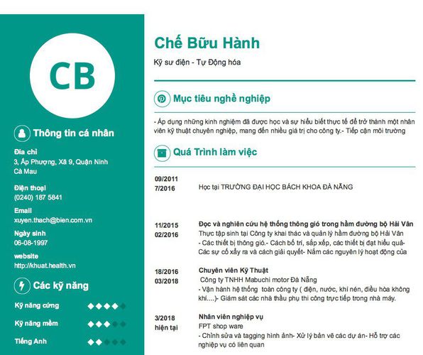 Gợi ý cách viết Mẫu CV tham khảo Kỹ sư điện - Tự Động hóa