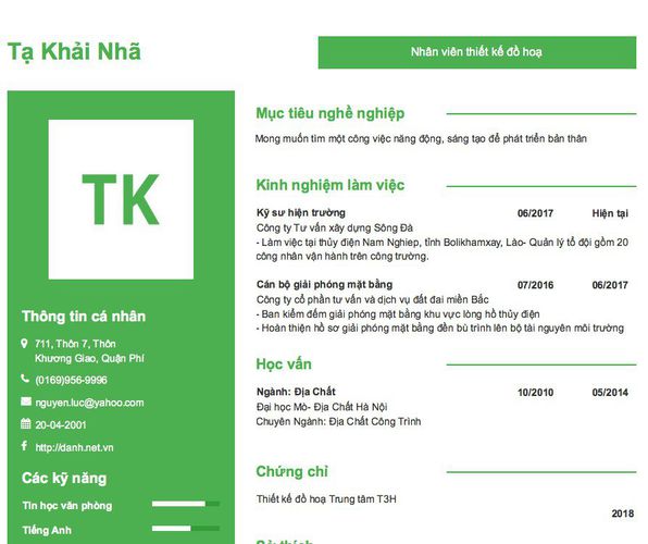 Mẫu CV Nhân viên thiết kế đồ hoạ