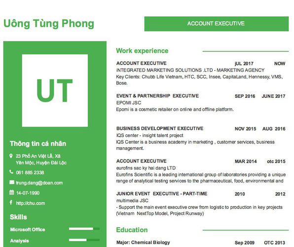 Mẫu CV ACCOUNT EXECUTIVE