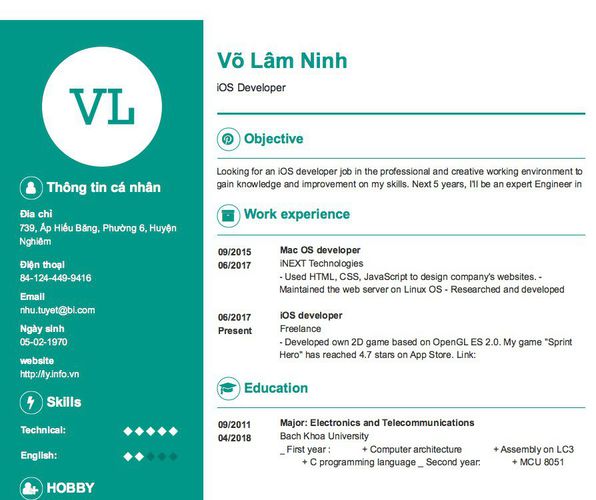 Mẫu CV iOS Developer