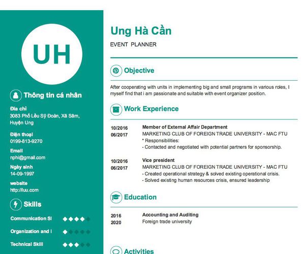 Mẫu CV EVENT  PLANNER
