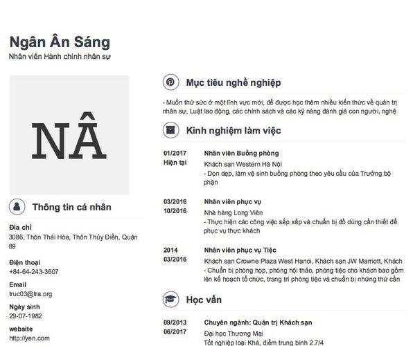 Mẫu CV Nhân viên Hành chính nhân sự