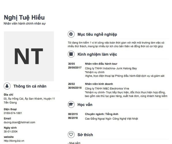 Mẫu CV Nhân viên hành chính nhân sự