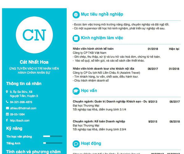 Gợi ý cách viết Mẫu CV tham khảo ỨNG TUYỂN VÀO VỊ TRÍ NHÂN VIÊN HÀNH CHÍNH NHÂN SỰ