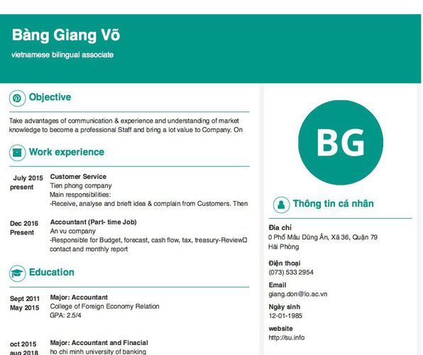 Mẫu CV vietnamese bilingual associate