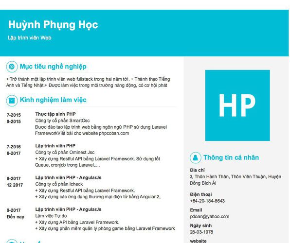 Mẫu CV Lập trình viên Web