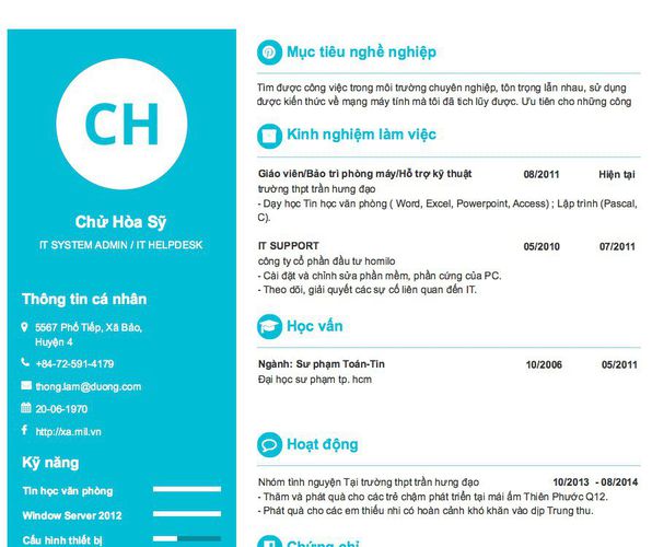 Mẫu CV IT SYSTEM ADMIN / IT HELPDESK