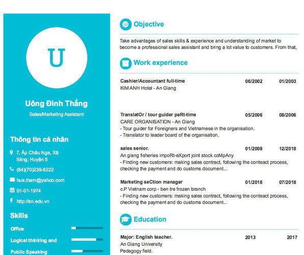 Mẫu CV Sales/Marketing Assistant