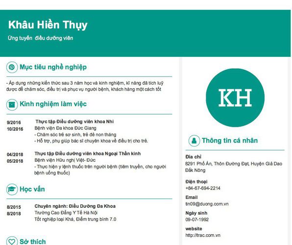 Gợi ý cách viết Mẫu CV tham khảo Ứng tuyển  điều dưỡng viên