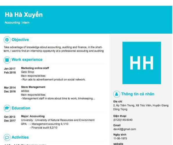 Mẫu CV Accounting  Intern