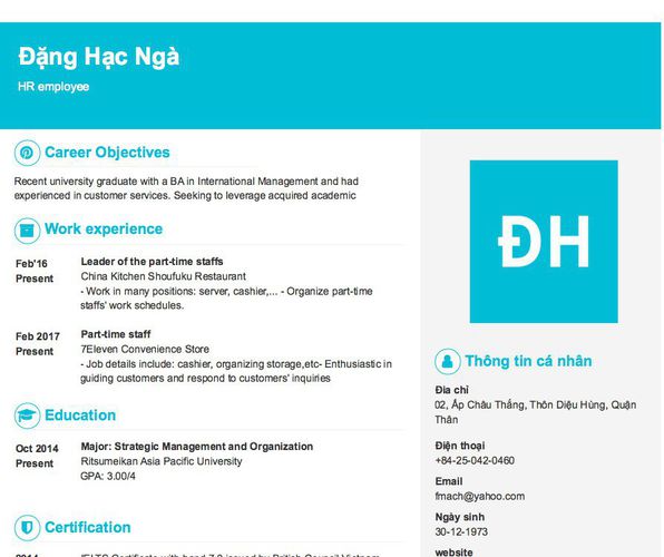 Mẫu CV HR employee