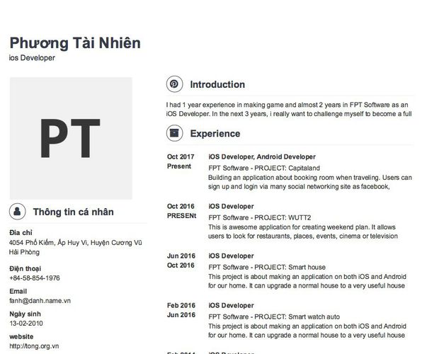 Mẫu CV ios Developer