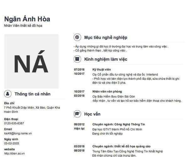 Mẫu CV Nhân Viên thiết kế đồ họa
