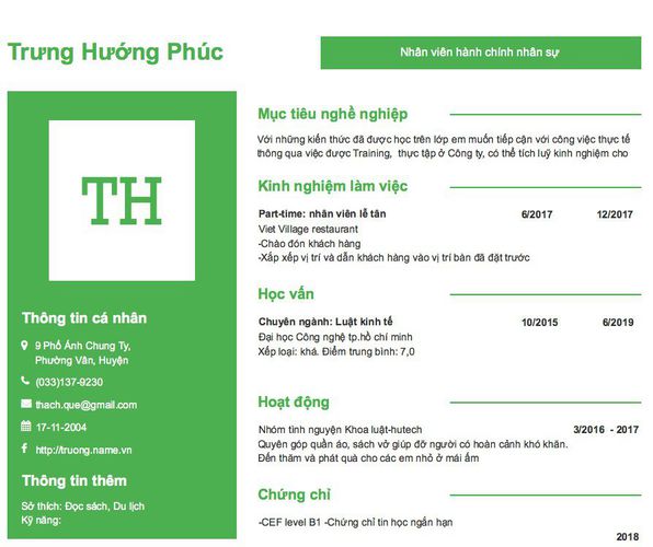 Gợi ý cách viết Mẫu CV tham khảo Nhân viên hành chính nhân sự