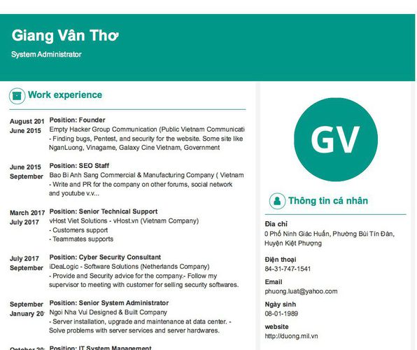 Mẫu CV System Administrator