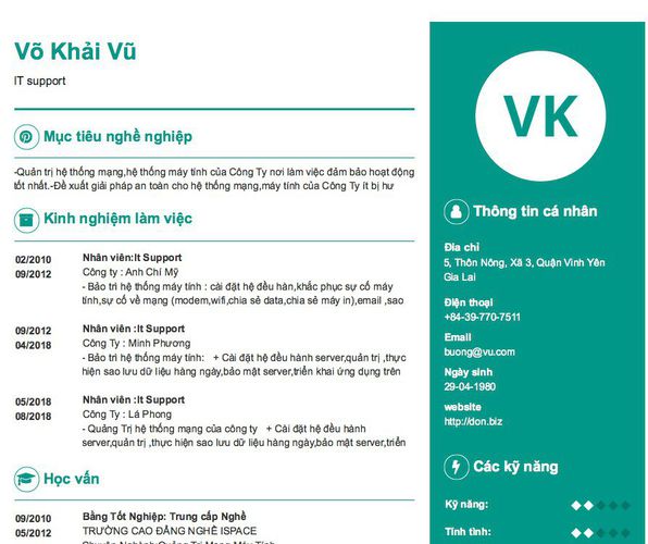 Mẫu CV IT support
