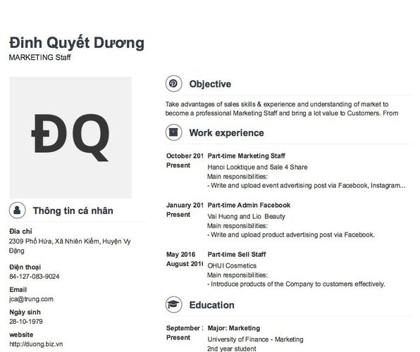 Mẫu CV MARKETING Staff