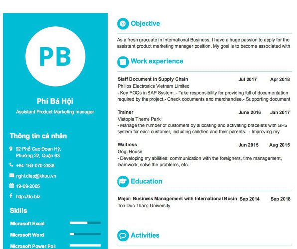 Mẫu CV Assistant Product Marketing manager