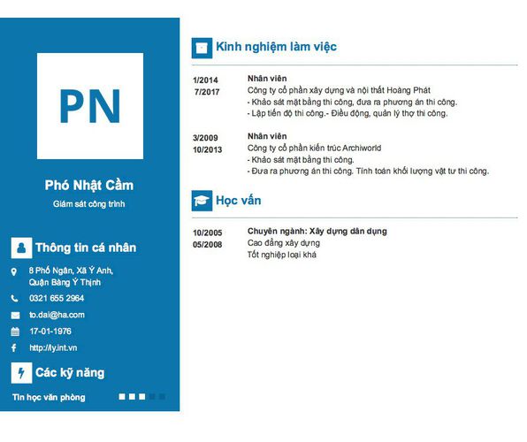 Mẫu CV Giám sát công trình