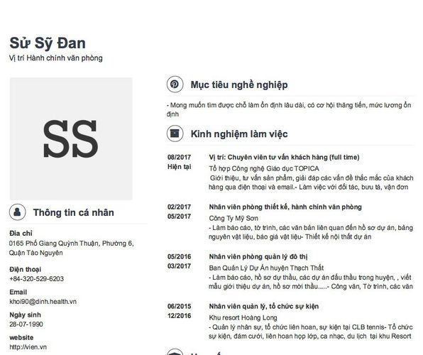 Mẫu CV Vị trí Hành chính văn phòng