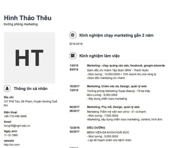 Mẫu CV trưởng phòng marketing