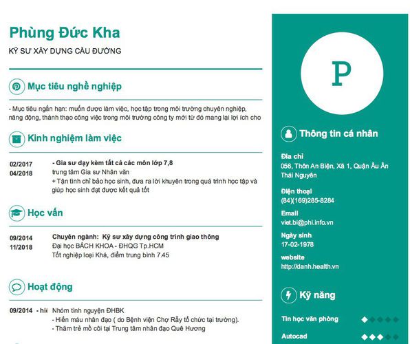 Mẫu CV KỸ SƯ XÂY DỰNG CẦU ĐƯỜNG  