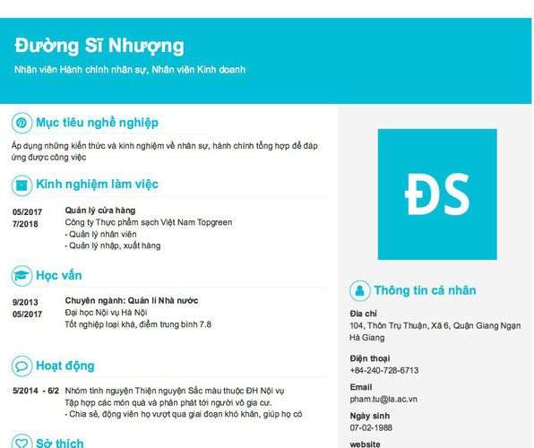 Mẫu CV Nhân viên Hành chính nhân sự, Nhân viên Kinh doanh