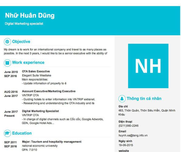Mẫu CV Digital Marketing specialist