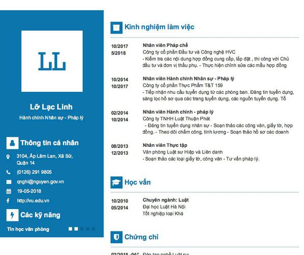 Gợi ý cách viết Mẫu CV tham khảo Hành chính Nhân sự - Pháp lý