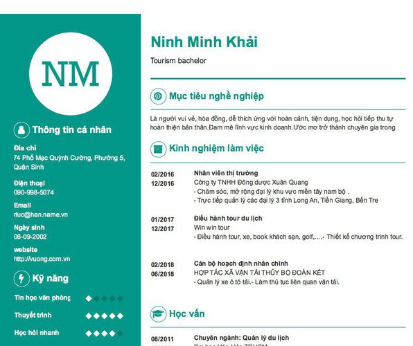 Mẫu CV Tourism bachelor