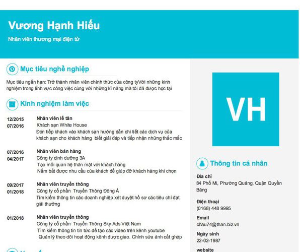 Mẫu CV Nhân viên thương mại điện tử
