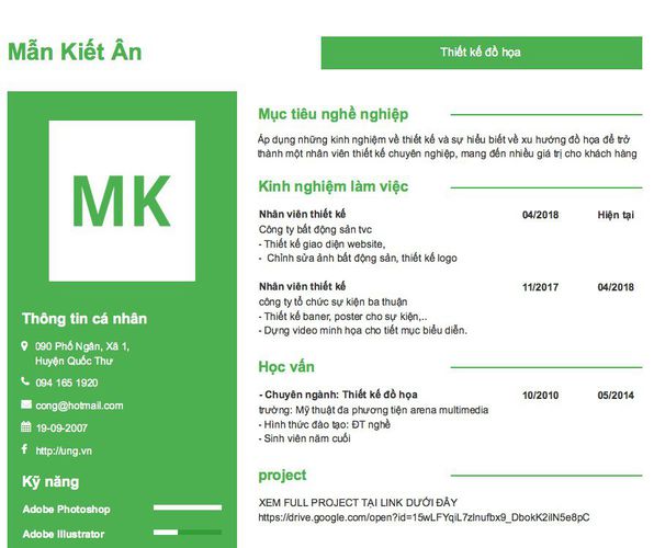 Mẫu CV Thiết kế đồ họa