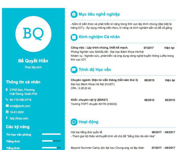 Gợi ý cách viết Mẫu CV tham khảo Thực tập sinh