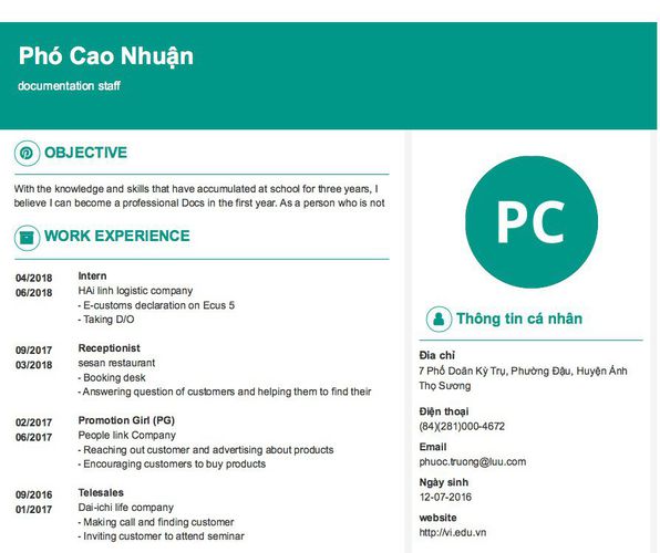 Mẫu CV documentation staff