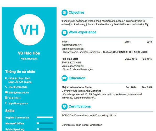 Mẫu CV Flight attendant