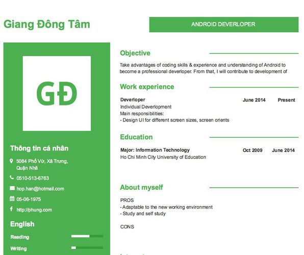 Mẫu CV ANDROID DEVERLOPER