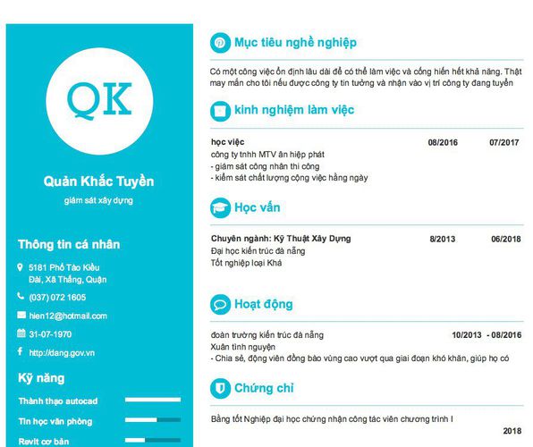 Mẫu CV giám sát xây dựng