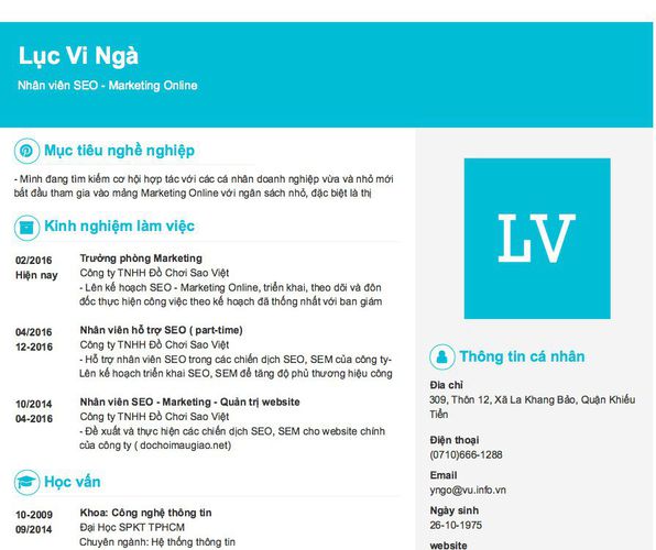 Mẫu CV Nhân viên SEO - Marketing Online