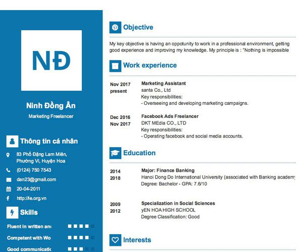 Mẫu CV Marketing Freelancer