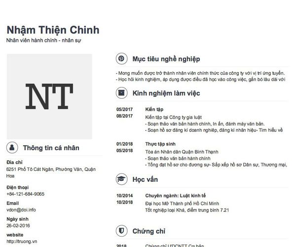 Mẫu CV Nhân viên hành chính - nhân sự