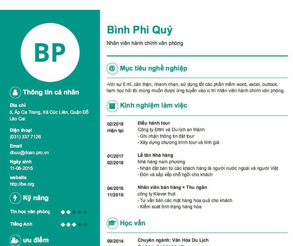 Mẫu CV Nhân viên hành chính văn phòng